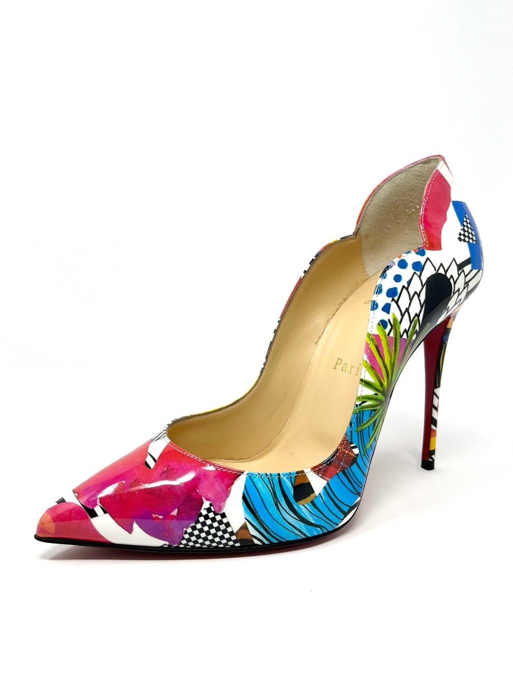 Christian Louboutin Hot Chick 100 Patent Leather High Heels White Blue Pink 37.5